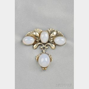 Sterling Silver and Chalcedony Brooch, Georg Jensen
