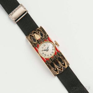 Art Deco Ebel 18kt Gold and Enamel Lady's Wristwatch