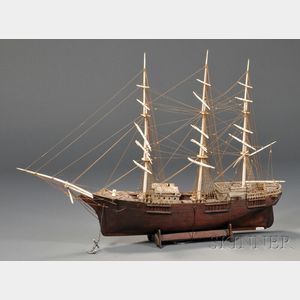 Wood and Bone Model of the Three-masted Clipper Ship Red Jacket