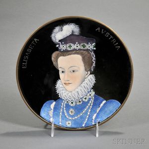 Limoges Enamel Portrait Plate Depicting Elisabeth of Austria, Queen of France