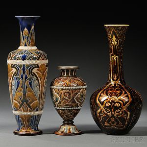 Three Doulton Lambeth Edith Lupton Decorated Stoneware Vases