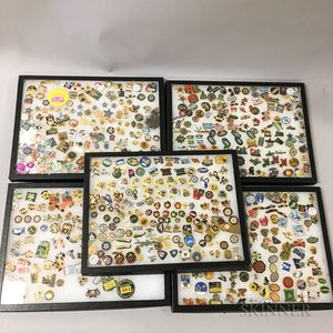 Five Framed Groups of Mostly State and Federal Law Enforcement Enameled Pins. 