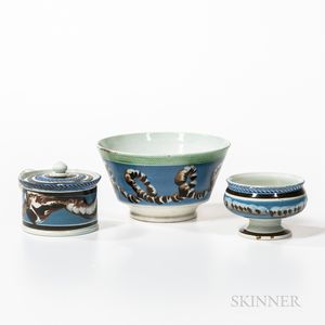 Three Slip Earthworm-decorated Pearlware Table Items