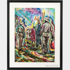 Floyd Gordon (American 20th/21st Century) Watercolor Depicting Men with Shovels