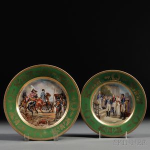 Two Porcelain Cabinet Plates with Transfer-decorated Napoleonic Scenes