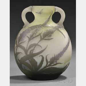 Galle Cameo Glass Vase with Butterfly