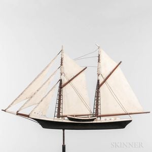 Painted Two-masted Schooner Weathervane