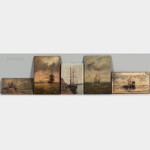 French and Dutch Schools, 19th/20th Century Five Small Oils of Sailing Vessels: Lucien Bleyfus (French, 1876-1953),Sailing Vessels at