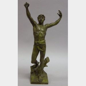 French Patinated Cast Metal Figure of a Young Man