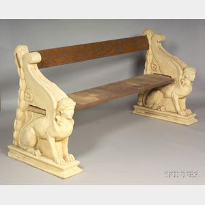 Large Molded Stone Garden Bench with Sphinx-form Supports