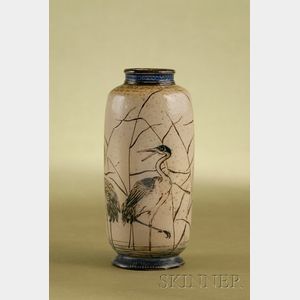 Martin Brothers Glazed Stoneware Riverscape Mantel Vase