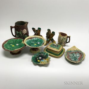 Nine Majolica Ceramic Tableware Items
