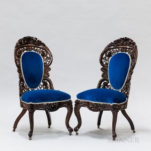Pair of Rococo Revival Carved Rosewood Laminate Slipper Chairs