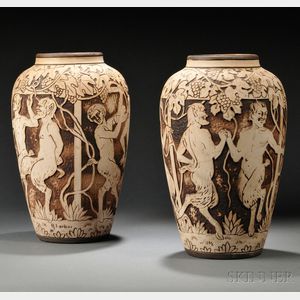 Pair of Large Weller Dechiwo Vases