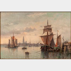L. Prerette (French, 19th Century) Copenhagen Harbor
