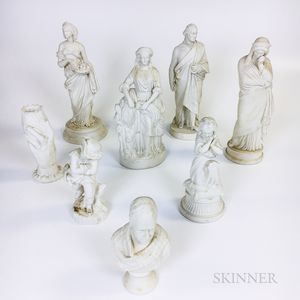 Seven Parian Figures and a Vase
