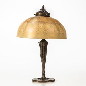 Tiffany Studios Damascene Glass and Patinated Bronze Table Lamp