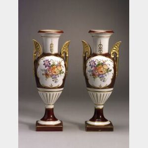 Pair of Limoges Porcelain Vases and Stands