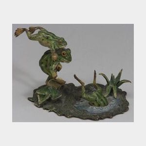Whimsical Austrian Cold Painted Bronze Figure of Leaping Frogs