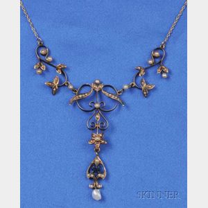 Art Nouveau 14kt Gold and Seed Pearl Necklace