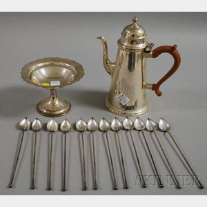 American Sterling Coffeepot, Tazza and Set of Twelve Ice Stirrer/Spoons
