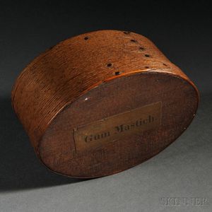Shaker Covered Oval Box Labeled "Gum Mastich,"