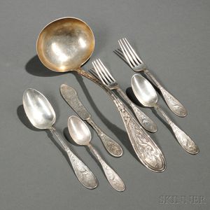 Thirty-eight Pieces of Whiting Japanese Pattern Sterling Silver Flatware