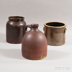 Three Brown-glazed Stoneware Vessels