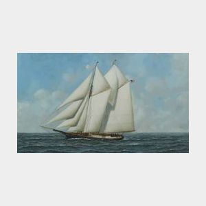 Antonio Jacobsen (American, 1850-1921) Portrait of the Yacht Marguerite.