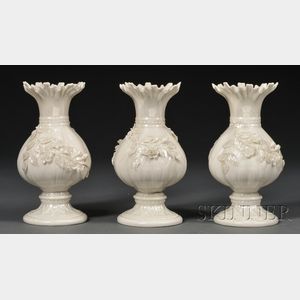 Three Belleek Porcelain Ribbon Vases