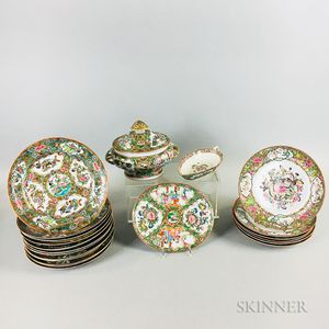 Twenty-one Pieces of Rose Medallion Porcelain Tableware. 