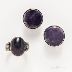 William Spratling Amethyst and Sterling Silver Ring, and a Pair of Earrings