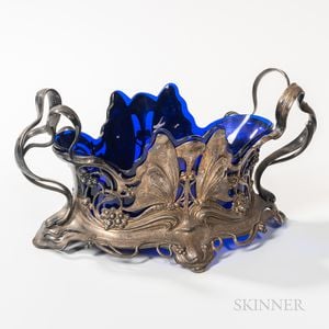 Art Nouveau Cobalt Glass and Silver-plated Center Bowl