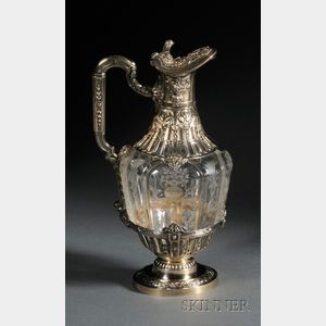 French Goldwashed .950 Silver and Etched Colorless Glass Claret Jug