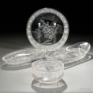 Four Pieces of Tuthill Vintage Pattern Colorless Cut and Engraved Glass