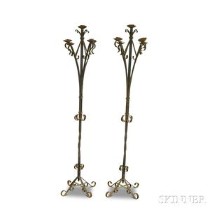 Pair of Wrought Iron Five-light Torcheres
