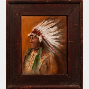 Painting Depicting an Indian Chief on Porcelain Tile