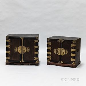 Pair of Asian Brass-bound Chests