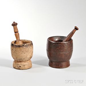 Two Turned Mortar and Pestles