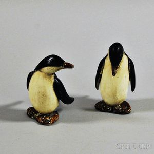 Pair of Carved and Painted Walnut Penguins