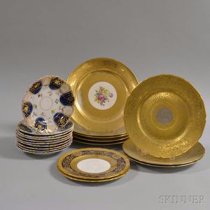 Twenty Gilt Porcelain Dinner and Dessert Plates