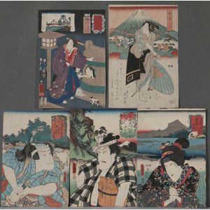 Kunisada, Kuniyoshi, and Eisen, Five Woodblock Prints