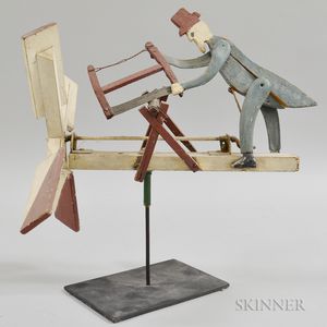 Carved and Painted Whirligig of a Man with a Saw