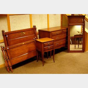 Five-Piece Louis XV Style Paint Decorated Cherry Bedroom Set