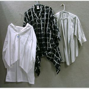Two Long Sleeved Cotton Dress Shirts, Yohji Yamamoto and Issey Miyake, and an Issey Miyake Black and White Cott...