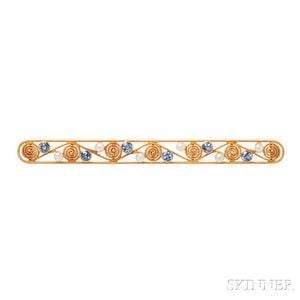 Antique 14kt Gold, Sapphire, and Pearl Bar Pin, Krementz & Co.
