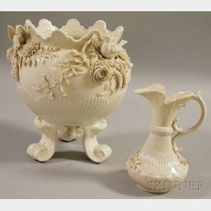 Belleek Porcelain Aberdeen Pitcher and a Footed Rathmore Flowerpot