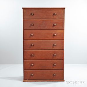 Shaker Red-stained Pine Tall Chest of Drawers