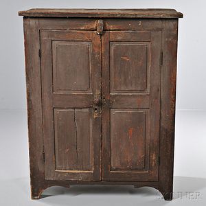 Brown-painted Yellow Pine Cupboard