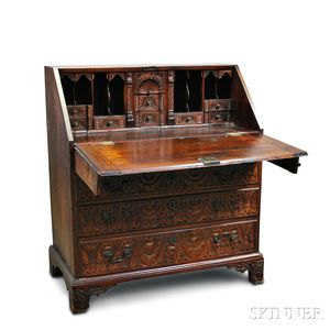 Georgian-style Camphorwood Carved Slant-lid Desk